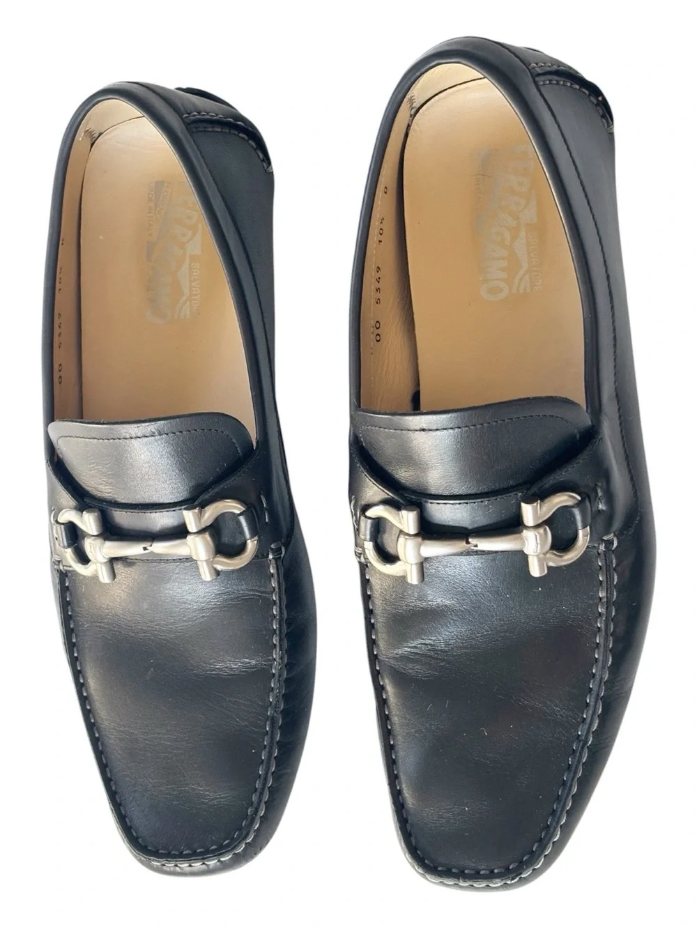 Ferragamo Parigi loafers silver-tone Gancini Bit black calf leather | 10.5 D